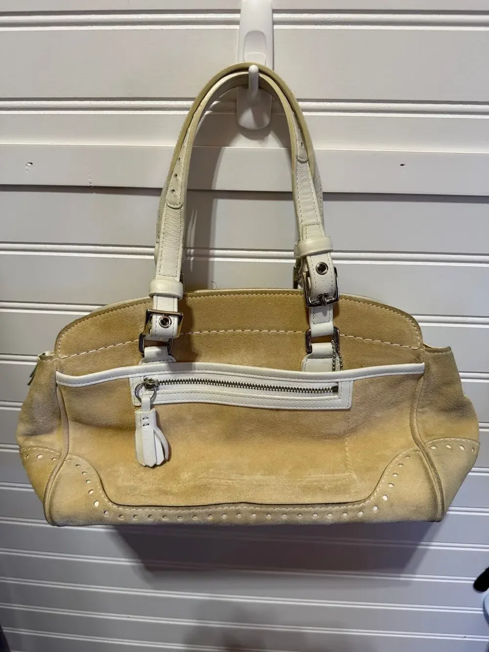 VTG Coach Yellow/Tan Suede with White Leather Trim Hampton Bag Style J04S-5081